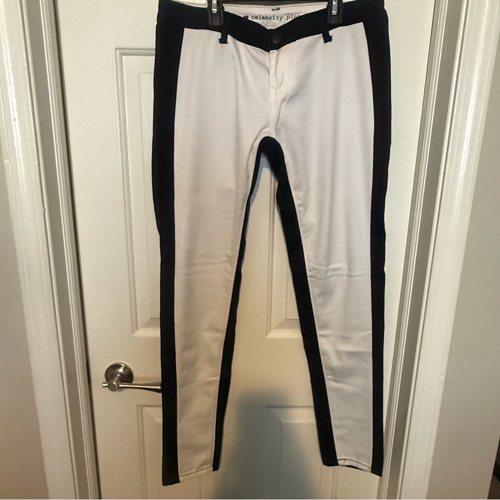 Celebrity Pink Black and White Dress Pants with Two-Tone Design